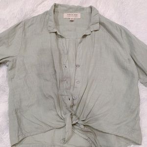 Green Button Up Tied Shirt